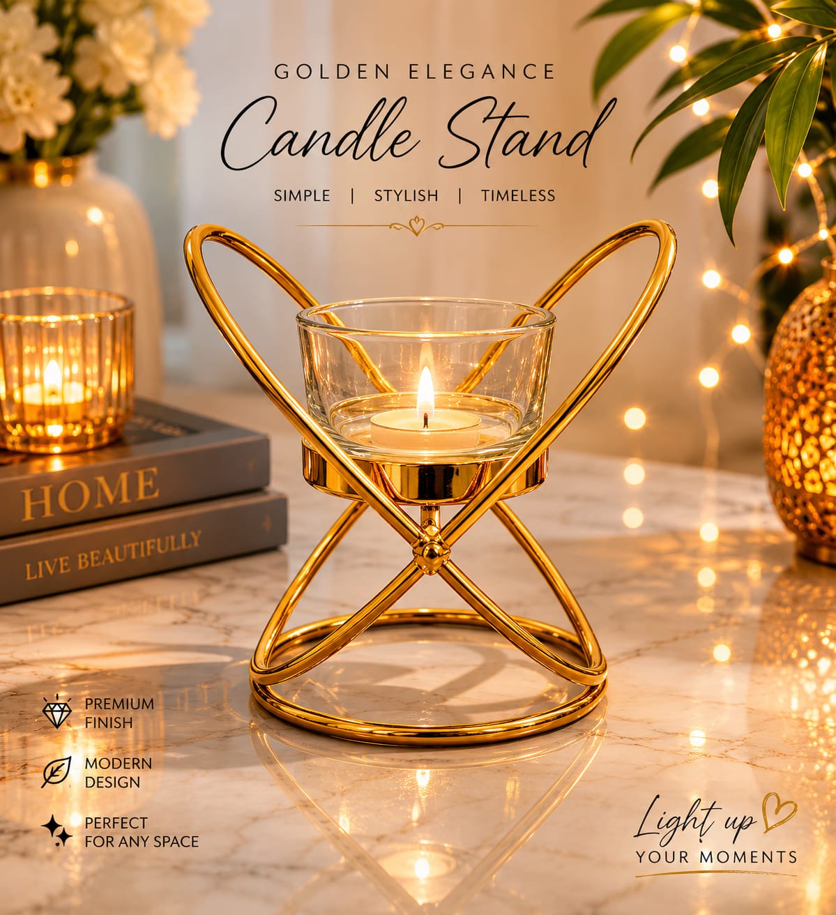Elegant Black Candle Holder – Decorative Metal Candle Stand for Home & Table Décor