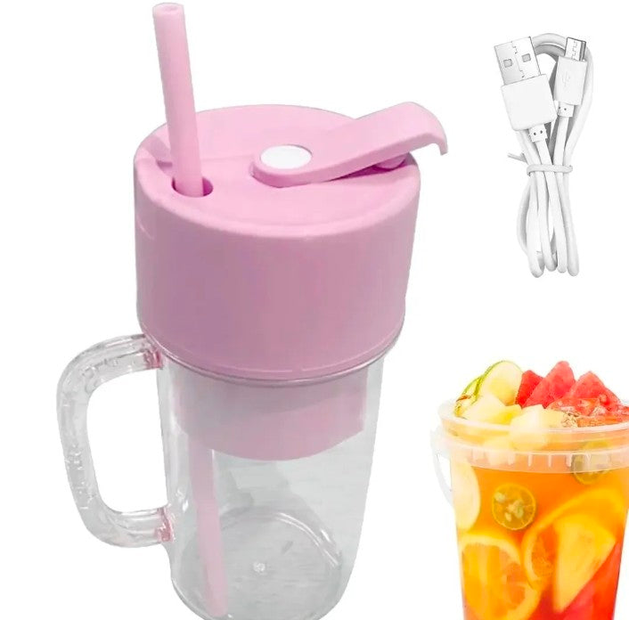 Portable Mini Crusher Juicer – USB Rechargeable Electric Juice Cup with Straw