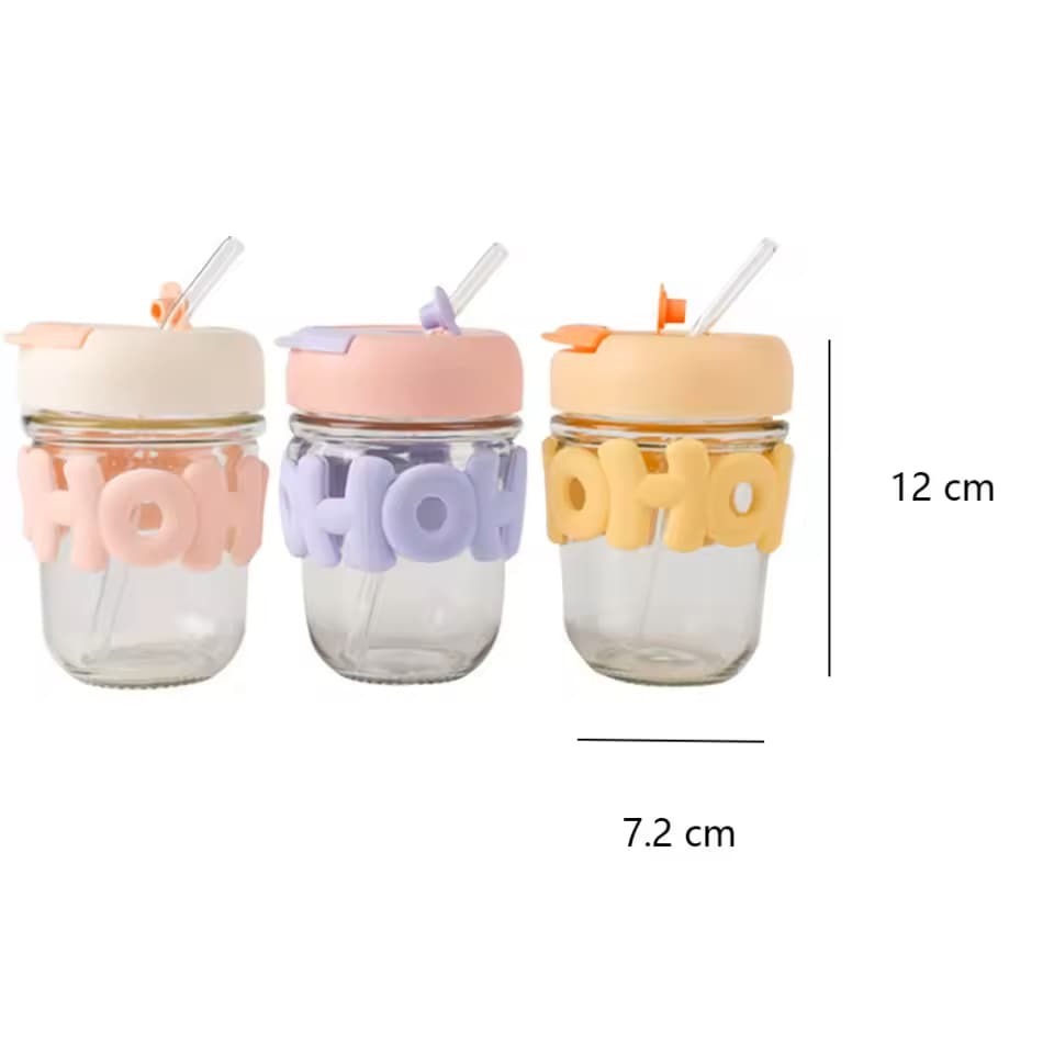 Trendy Pearl Handle Glass Water Bottle with Straw