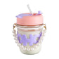 Trendy Pearl Handle Glass Water Bottle with Straw