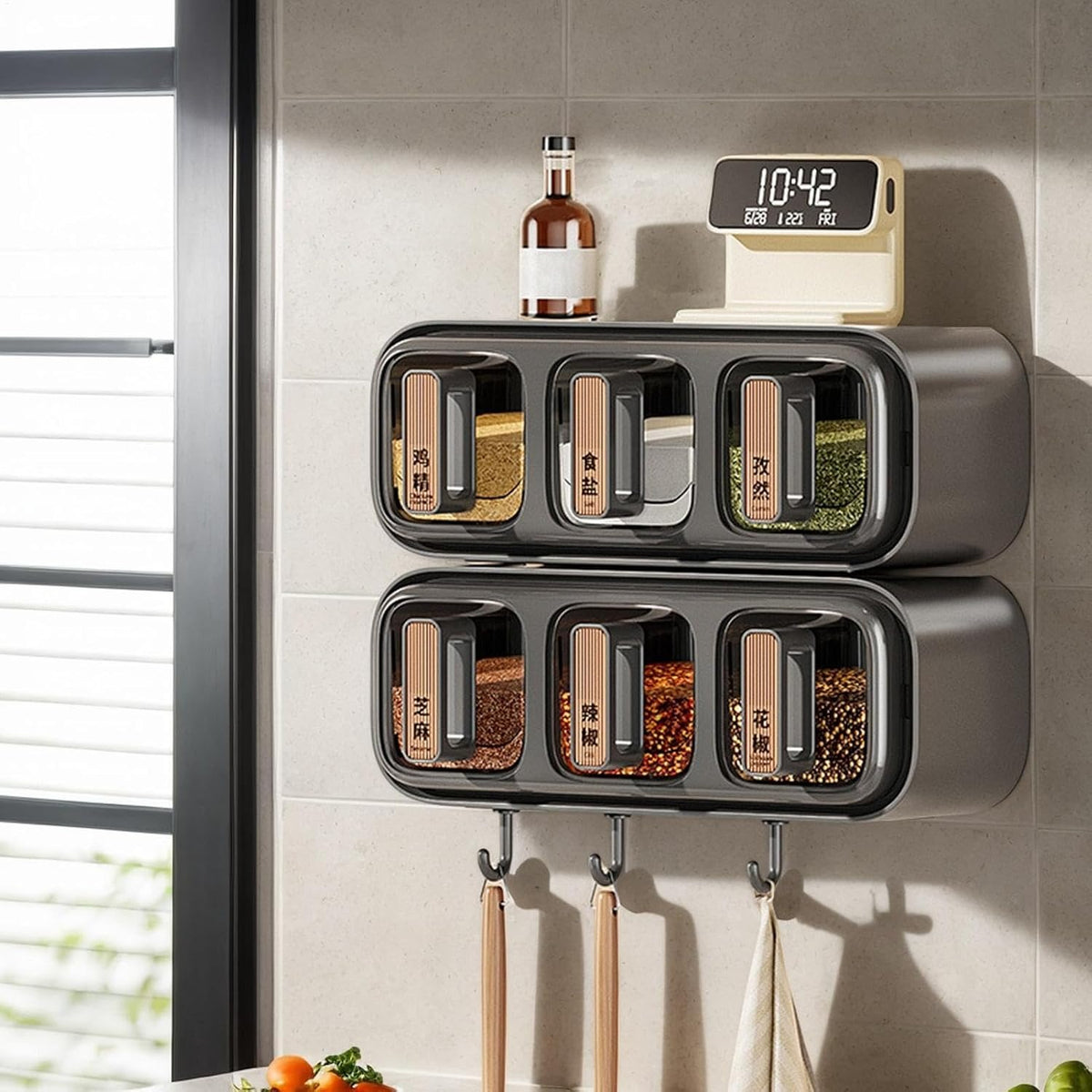 Wall Mounted Box Condiment Containers Space Saving Storage Durable Transparent Kitchen Organizer