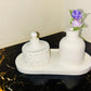 Aesthetic 3-Piece Organizer & Home Decor Set with Oval Tray, Mini Vase & Decorative Storage Box | Vanity, Coffee Table & Bedroom Decoration