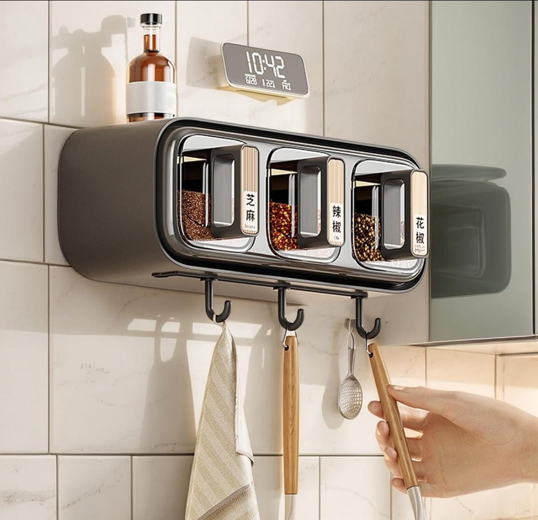 Wall Mounted Box Condiment Containers Space Saving Storage Durable Transparent Kitchen Organizer