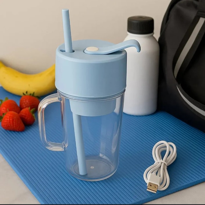 Portable Mini Crusher Juicer – USB Rechargeable Electric Juice Cup with Straw