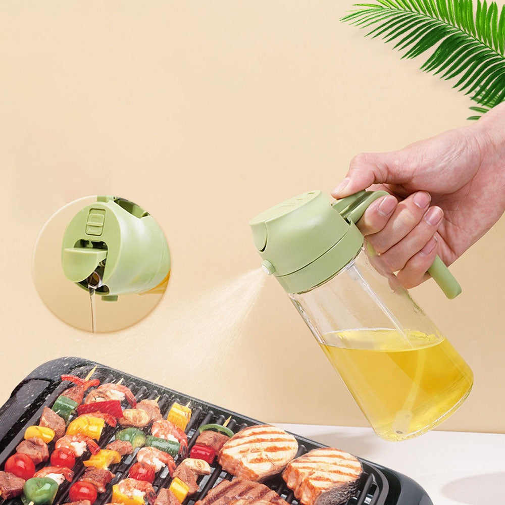 470ml Kitchen Glass Oil Sprayer Bottle | 2‑in‑1 Olive Oil Dispenser | Transparent Premium Quality